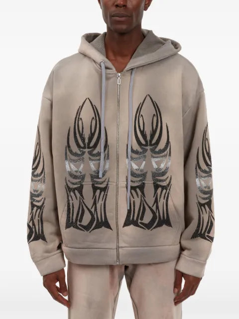 Who Decides War embellished zip-up hoodie