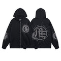 MIXED EMOTION Rhinestone Graphic Zip-Up Hoodie